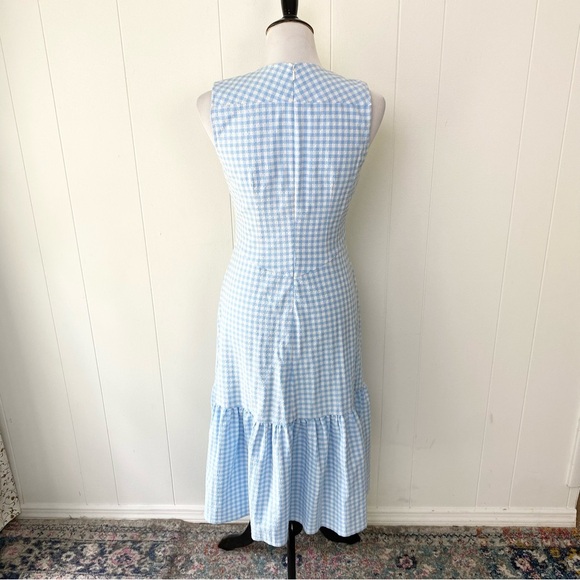 Calvin Kleins sleeveless dress with side pleated ruffle Sz 4 Blue White Gingham - Picture 6 of 15